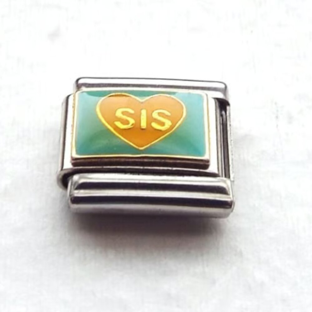 Enamel Sis yellow heart 9mm stainless steel italian charm bracelet link new 00